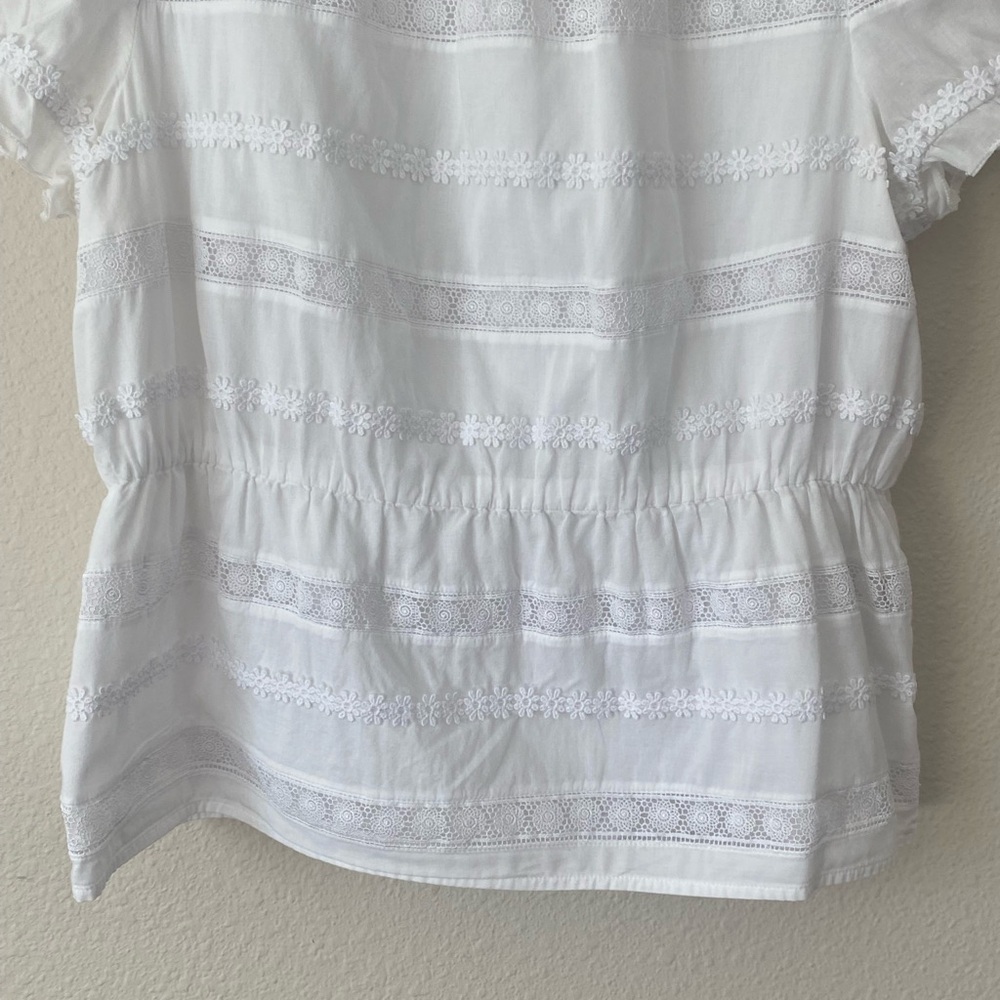 J.Crew Women’s Daisy Chain White Peplum Short Puff Sleeve Top Size Medium - Picture 6 of 14